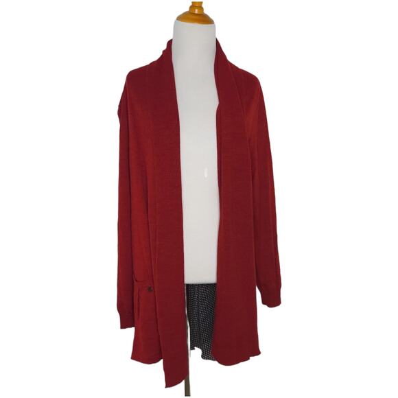 Soft Surroundings Mixed Media Cardigan Wool Blend Red Button Accent Women Large - Picture 1 of 10